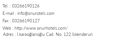 Grand Onur Hotel skendurun telefon numaralar, faks, e-mail, posta adresi ve iletiim bilgileri